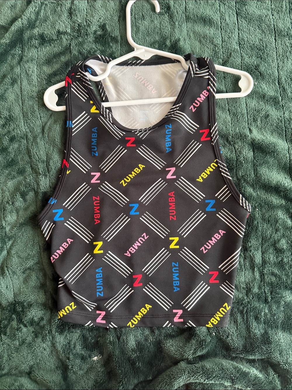 Zumba Fitness Black Crop Tank with Multicolor Logos